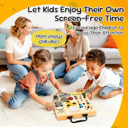 Wooden Busy Board with LED LightMontessori Baby Learning Toys for Toddlers , Sensory Activity Board , Travel