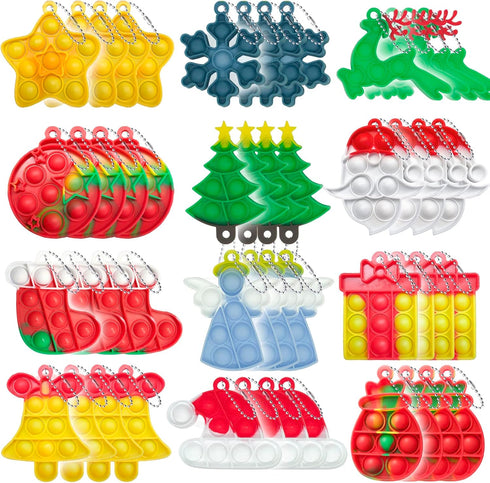 Christmas Mini Push Pop Bubble Fidget Toy, Keychain Bubble Pop Desk Toy,