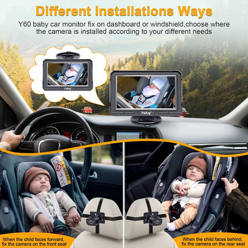 Yakry 1080P, 170 360 Y60 Baby Car Camera for Backseat - HD Wide Angle, Night Vision, Rotation, Safe for Babies, Easy