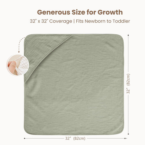 2-Pack 100% 32" 32") Konssy Muslin Hooded Baby Towels, Cotton, Ultra-Soft & Absorbent Baby Bath Towels with Hood