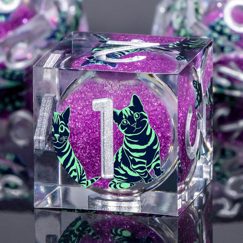 Set 7Pcs D20 D12 D10 D8 D6 D4, KERWELLSI Cat Liquid Core DND Dice with Gift Box, Resin Dungeons Sharp Edge D&D Dice