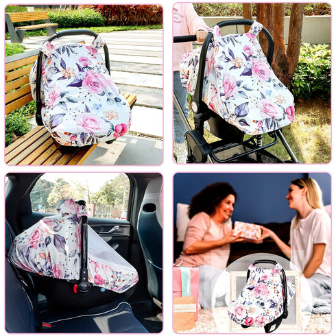 Pack of Baby Car Seat Head Support and Covers Stylish Floral Ultra Soft Minky Dotted Fabric Perfect for Baby Carseats