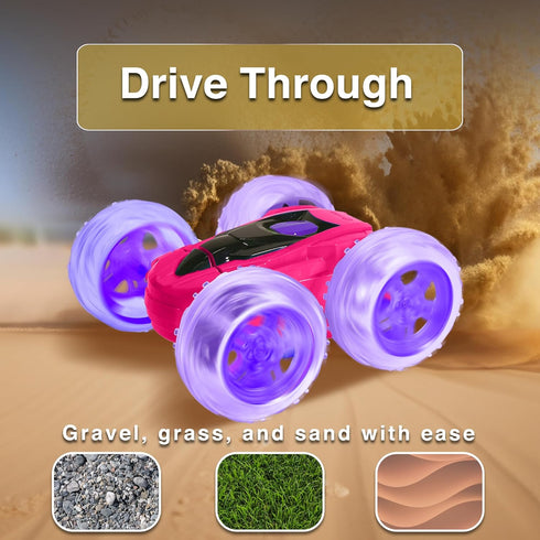 SC3 2.4GHz 4WD 360 4-12 Contixo RC Stunt Car, Pink Double-Sided Rotating flip Racer Remote Control Toy Cars with LED