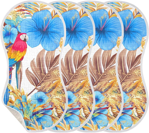 FLildon 2PCS Muslin Burp Cloth for Baby Tropical Floral Parrots Super Absorbent Burping Cloths, Bibs for Newborn Boys