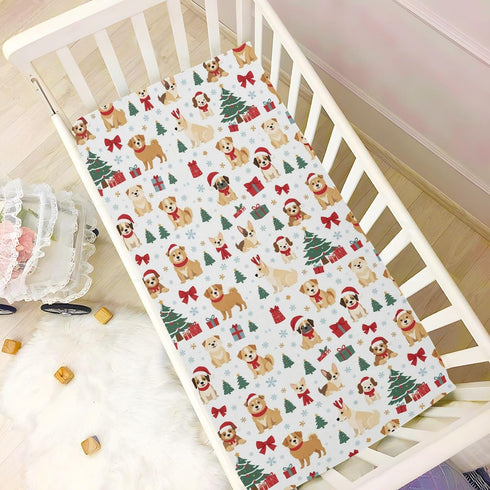 Sheet,52x28IN Pfrewn Christmas Crib Sheets for Boys Girls Christmas Dogs Trees Snow Fitted Crib Sheet Fits Standard