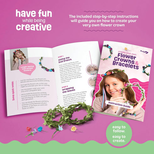 Flower Crown & Bracelet Making Kit for Kids, Crafts for Girls Ages 6-8, Birthday Gifts for DIY Hair Accessories