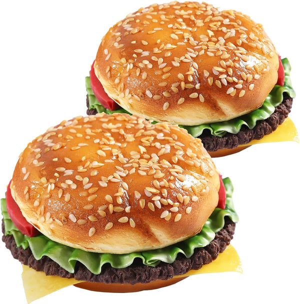 Joeabor Artificial Hamburger Round 2 Pack Realistic Fake Food for Display Faux Burger