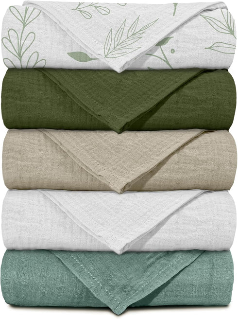 Muslin Receiving Blankets, Neutral Blanket Swaddling for Newborn Boys and Girls, 5