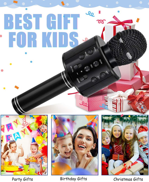 Kids Karaoke Microphone for Ages 3-12, Birthday Gifts for 5-12 Year Old Girls & Boys, Fun Toys for Teens - Black