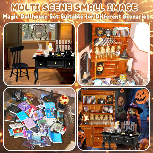 54 1:12 30 Rileryan Pcs Scale Magic Witchy House Kit Halloween Miniatures Furnitures Accessories Mini Wooden Bookshelf