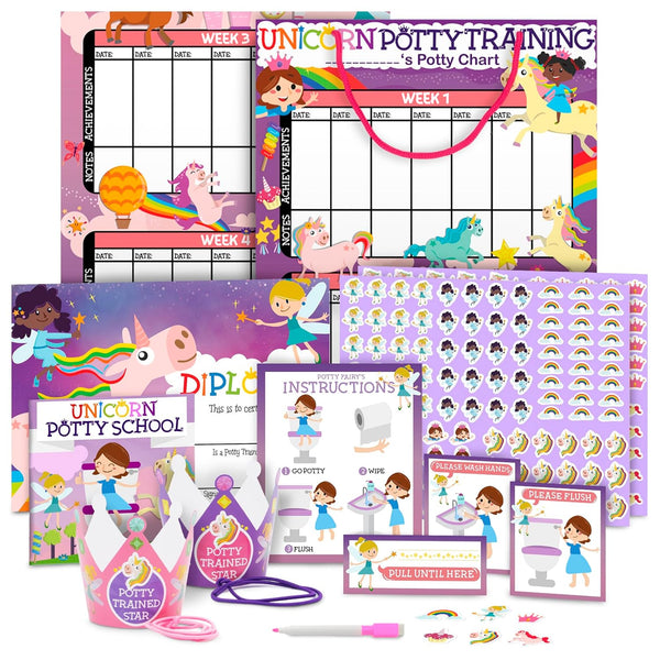 Potty Training Chart for Toddlers Girls, Unicorn Design - 4 Week Sticker Reward Chart with 213 Stickers