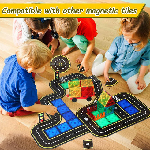 Set, 3+ BENOKER Magnetic Tiles Road STEM Magnet Building Blocks for Toddler Kids, Montessori Educational Toy Gifts