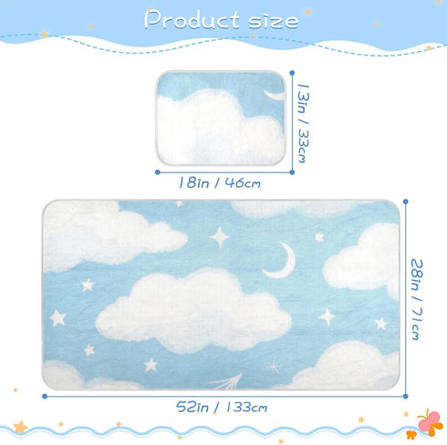 voucong 28" 52" Blue and White Moon Clouds Cooling Baby Mattress Cover x Washable Crib Padding for Sides