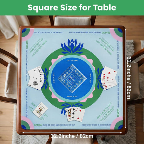 32.2 Inch Mahjong Mat with Rules, Square Neoprene Mahjong Mats for Table, Quiet Noise Reduction Mah Jong Mat, Rubber