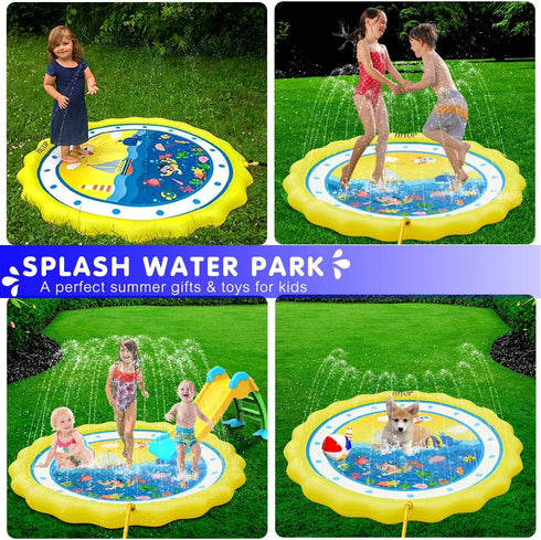 HITOP Kids Sprinklers for Outside - Splash Pad for Toddlers & Baby Pool 3-in-1 60" Water Toys
