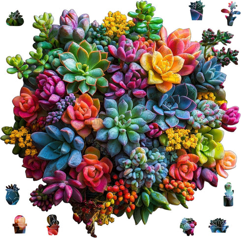 Wooden Puzzles for Adults,500Pieces Colorful Succulent Plants Jigsaw Puzzles,Unique Irregularly Shaped Animal