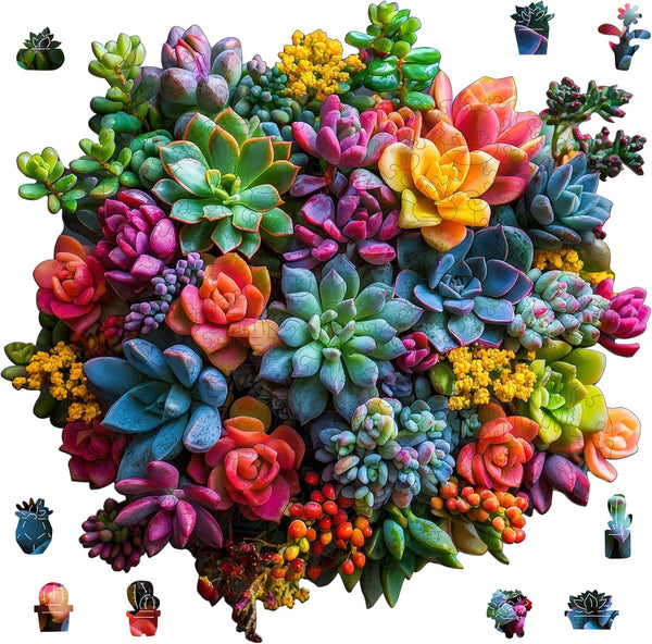 Wooden Puzzles for Adults,500Pieces Colorful Succulent Plants Jigsaw Puzzles,Unique Irregularly Shaped Animal