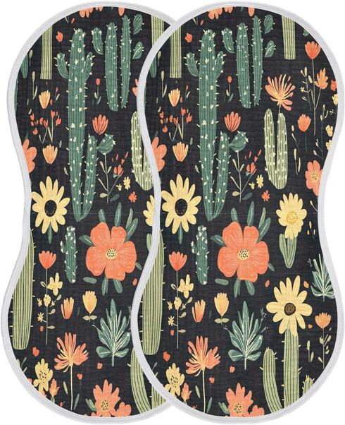 YETTASBIN Cactus Flower Muslin Baby Burp Cloth, Super Soft Absorbent Cotton Burp Rag Baby Bibs Feeding Cloth