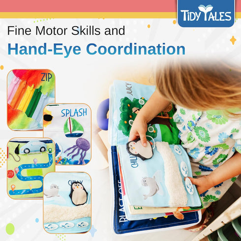 Tidy Tales 1-3 1, 2, 3 Busy Book for Toddlers - No Loose Pieces - Montessori Toys for Year Olds - Mess-Free Airplane
