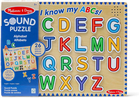Melissa & Doug Wooden Alphabet Sound Puzzle - 26 pcs Wooden Puzzle with Sound Effects - FSC Certified