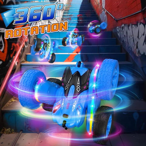 360 Car,2.4Ghz 4-8 Jimdella Remote Control Car,RC Cars with Sides Light Strip and Headlights,Double Sided Flips