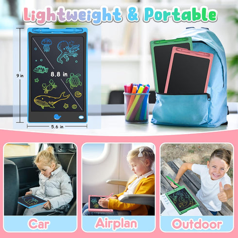 FLUESTON 8.8 Inch LCD Writing Tablet for Kids - 3pcs in 1 Pack Drawing Pad Toy for Boys Girls 3-8 Years Old