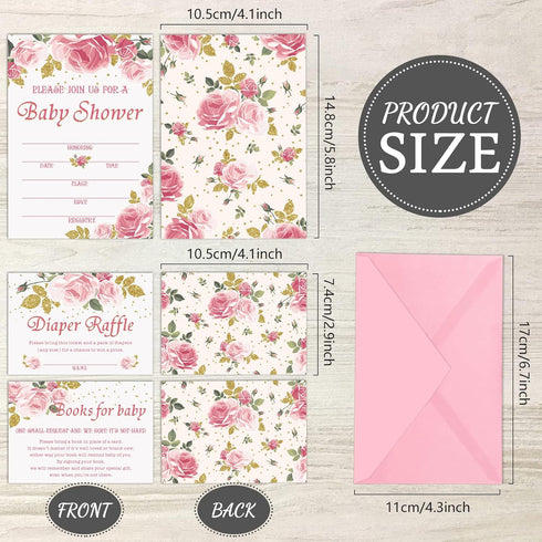 Set 25 Marspark of Pink Floral Baby Shower Invitations, Diaper Raffle Tickets and Baby Shower Invitation Cards
