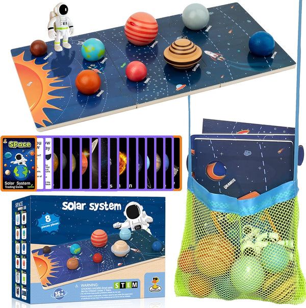 COOLDUCK 30 Pcs Wooden Solar System Model Board Toy Kit, Montessori Planet
