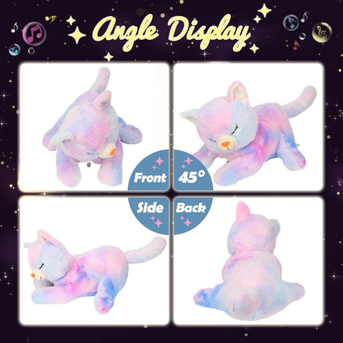 Hopearl LED Musical Stuffed Cat, Singing Plush Toy Playset with 3 Baby Kittens, 18'' Rainbow