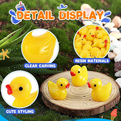 Rachan 130 Pcs Yellow Mini Ducks Bulk Resin Duck Figurines for Miniature Landscape Garden Aquarium Potted Accessories