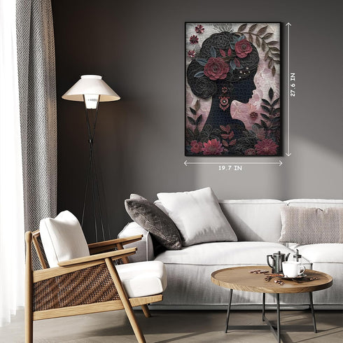 PICKFORU 1000 Impossible Puzzle for Adults Pieces, Black Girl Puzzles Flower Plant Aesthetic Art, Floral Elegant Black
