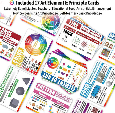 Inspiration Art Dice Set with Art Principles Cards - Color Wheel & Painting Knowledge, 9 Dice for Adults, Creative Gifts
