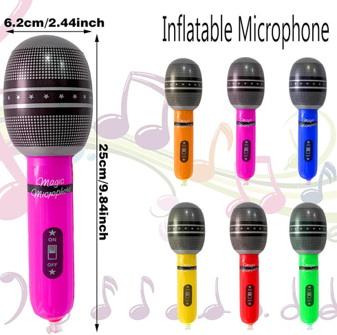 6 Pieces Inflatable Microphones, Random Colors, 9.8 Inches Birthday Party Decorations, 80s 90s Cosplay Supplies