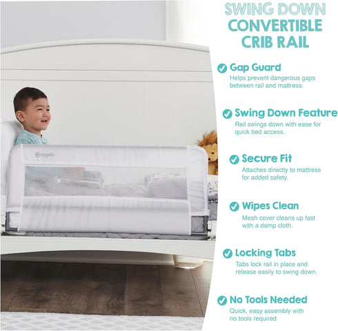 33" Regalo Safety Swing Down Crib Rail for Toddlers, Baby Bed Rail Guard with Reinforced Anchor Safety System