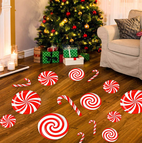CIOEY Peppermint Floor Decals, 24 Large Stickers for Christmas Candy Land Party Decorations, Red and White