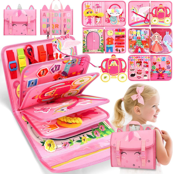 Teensymic Montessori Busy Board for Toddlers Ages 3+ Portable Travel Quiet Book