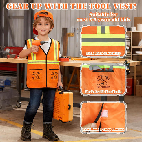 Set Set 3-5 Kids Tool Bench with Electric Drill & Vest, Kids Tool Toddler Workbench Transformable Kid Tools Box