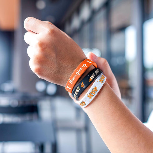 Lesnala 48 PCS Basketball Rubber Bracelets - Motivational Silicone Wristbands for Kids Party Favors