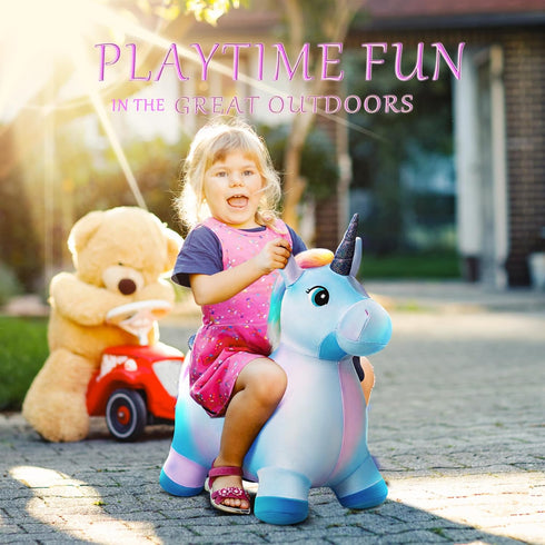 EVERICH TOY Unicorn Bouncy Horses, Inflatable Plush Hopping Toy for Toddlers, Outdoor & Indoor Bouncy Animals Gift