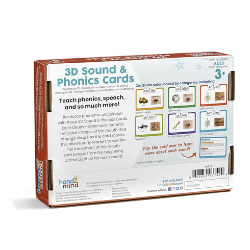 hand2mind 3D Sound and Phonics Cards, Phonemic Awareness Flash Cards for Kindergarten, Speech Therapy Toys