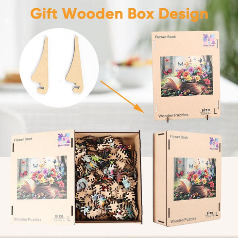 500 18.9 14.2 Mocfesk Wooden Puzzles for Adults, Mother's Day Book Puzzles Pieces, Unique Shaped Butterfly Flower