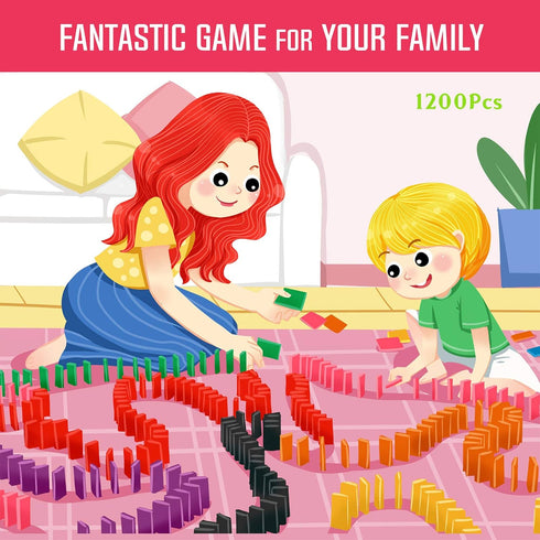 1200 Piece Dominoes Set for Kids - Colorful Wood Domino Tiles for Building, Stacking, Racing & Educational Play