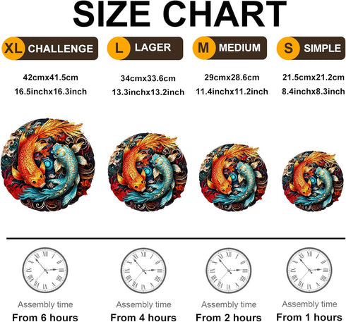 Wooden Puzzles for Adults - Yin Yang Fish (L-275pcs) Unique Shaped Animal Wood Puzzles for Kids
