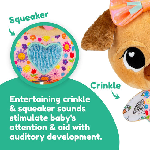 LAMAZE Lovey The Pug Clip On Toy - Baby Sensory Toys for Stroller or Car - Developmental Stroller and Car Seat Toys - includes Clip for On-The-Go Stroller or Car Seat Play - Ages 0 Months and Up