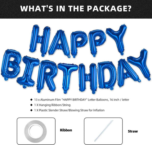 Happy Birthday Balloon Banner, 16 Inch 3D Letter Aluminum Foil Inflatable Kit for Party Decor