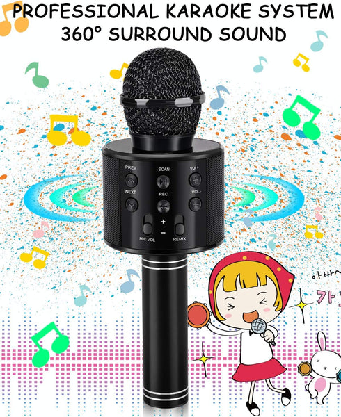 Kids Karaoke Microphone for Ages 3-12, Birthday Gifts for 5-12 Year Old Girls & Boys, Fun Toys for Teens - Black