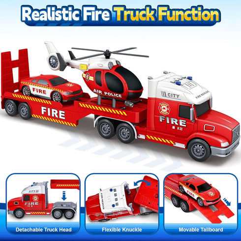 3 4 5 3 4 5 6 7 SpringFlower Toddler Boys Toys, Large Fire Truck Toys with Lights Sounds, Truck Car with Racing Car