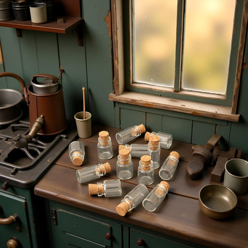 Fansoftiks 10Pcs 1/12 Dollhouse Glass Jars Miniature: Scale Glass Bottles Food Container for Kitchen Restaurant - Mini