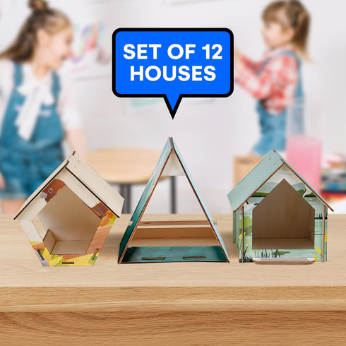 Neliblu Bird Houses to Paint for Kids - 12 Pc Wooden Plywood Set, Durable Material, Educational Fun, Child-Safe Crafts