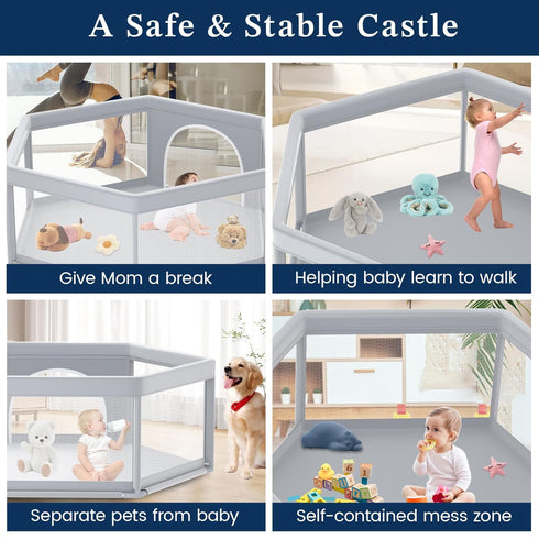 65 Inch Hexagonal Baby Playpen for Infants and Toddlers - Indoor/Outdoor Safety Fence